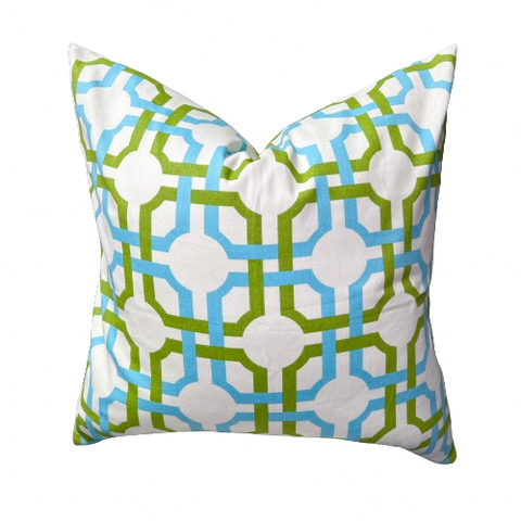 Green & Turquoise Trellis Pillow