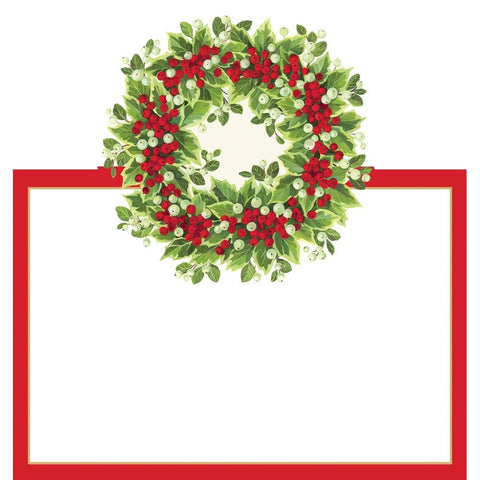 Holly & Berry Wreath Die-Cut Place Cards - 8 Per Package