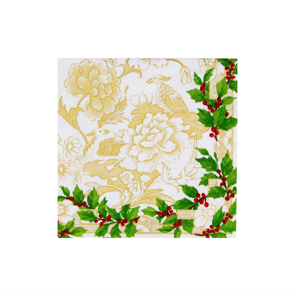 Cocktail Napkins - Holly Ceramic Ivory/Gold