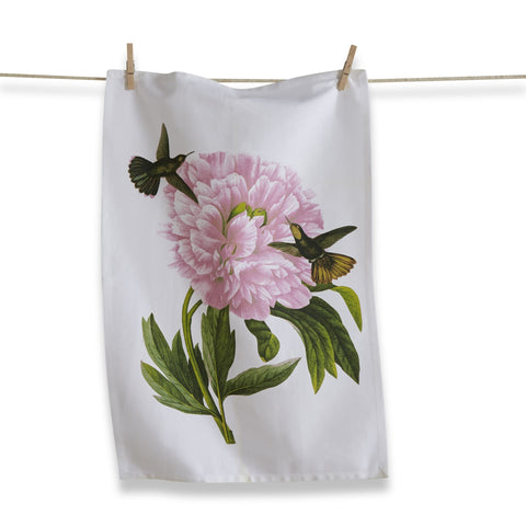 Hummingbird Pink Flower Tea Towel