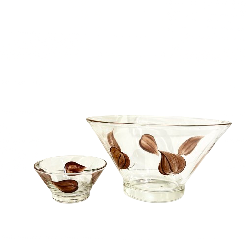 Vintage Glass Chip/Salad w/ Brown & Gold Leaf Motif, Anchor Hocking, USA