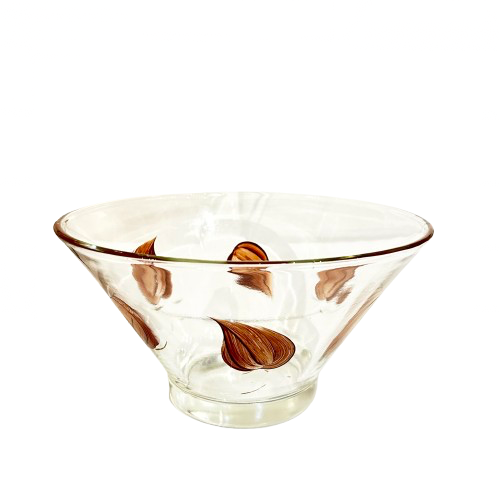 Vintage Glass Chip/Salad w/ Brown & Gold Leaf Motif, Anchor Hocking, USA