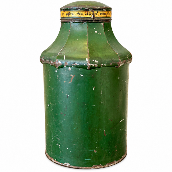 Antique English Regency Green & Gold Chinoiserie Toleware Tea Canister