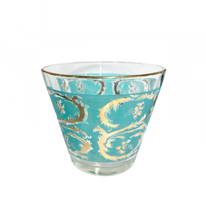 Vintage Turquoise & Gold Glass Ice Bucket