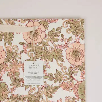 Hand Block Printed Gift Bag - Wild Rose Terracotta