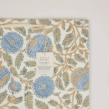 Hand Block Printed Gift Bags - Marigold Glitz Blue Stone