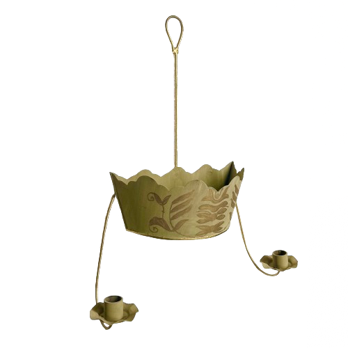 Green & Gold Painted Metal Sconce/Planter