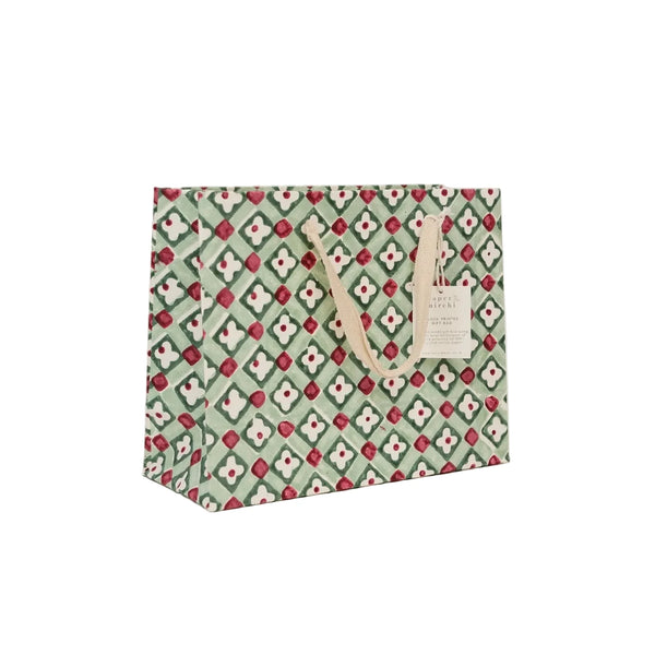 Hand Block Printed Medium Gift Bag - Traditional Christmas
