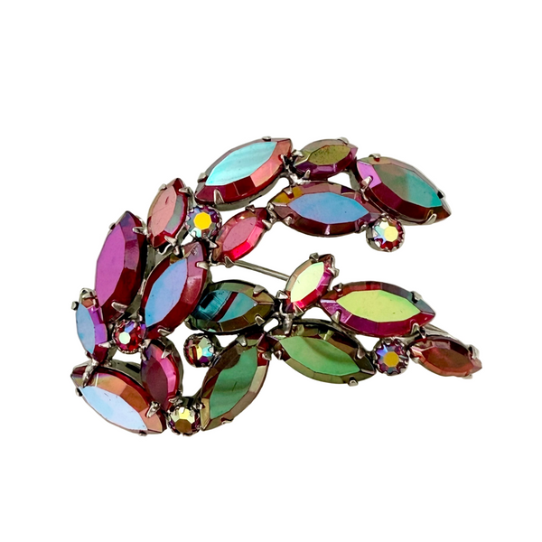 Vintage Fuchsia Aurora Borealis Rhinestone Brooch