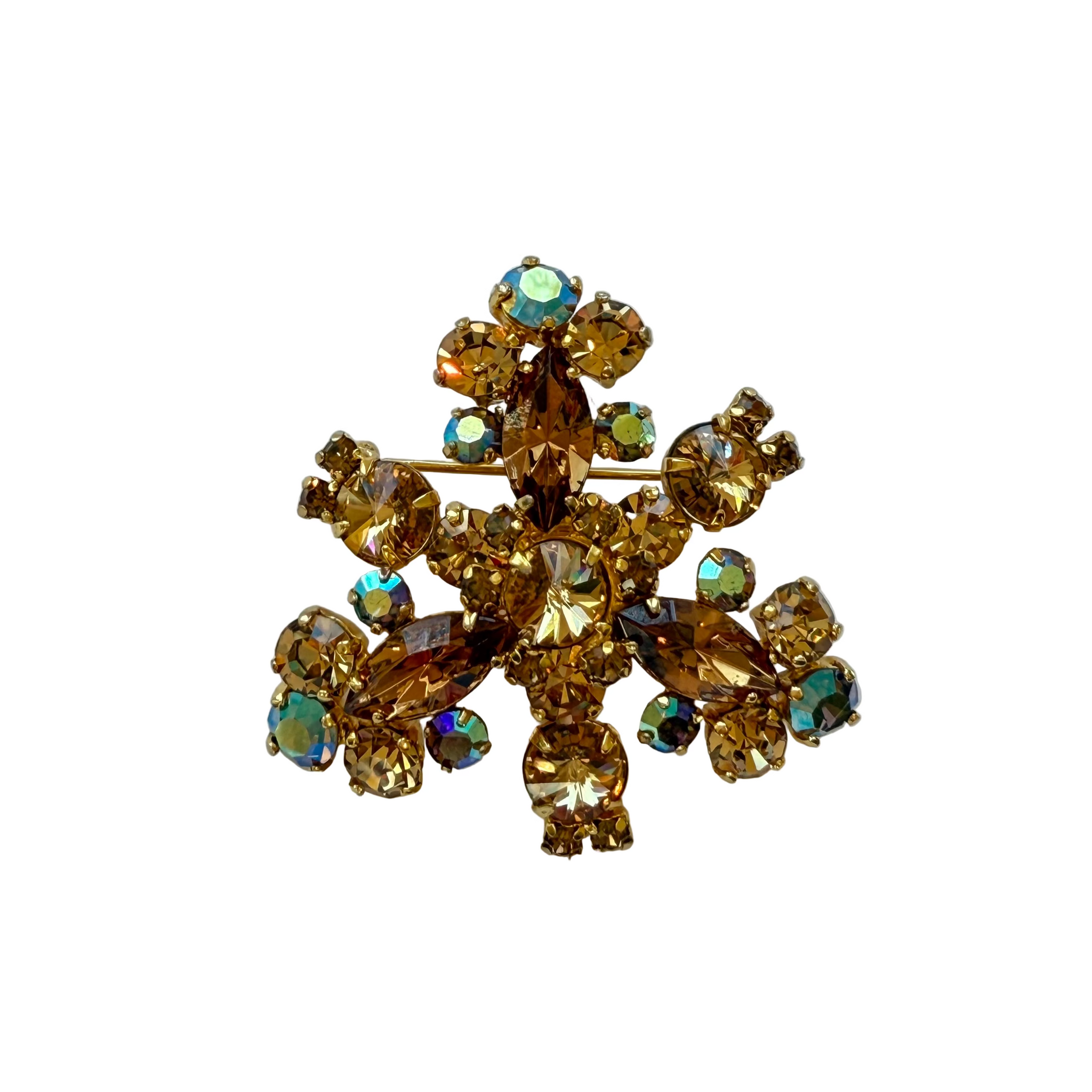 Vintage Gold-Toned Aurora Borealis Crystal Brooch
