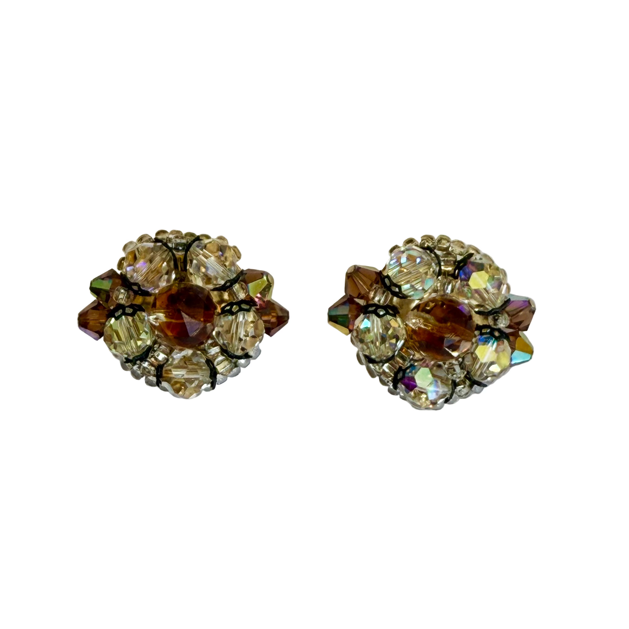Vintage Aurora Borealis Cluster Design Rhinestone Clip-On Earrings