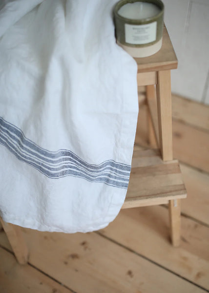 Maison White/Blue Stripe Linen Tea/Hand Towel