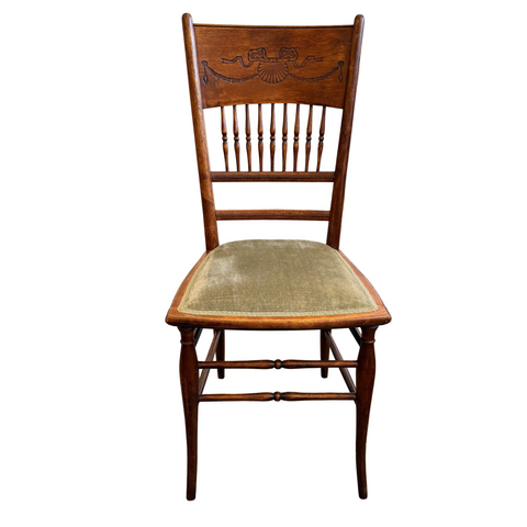 Vintage Wooden Chair with Green Velvet Fabric