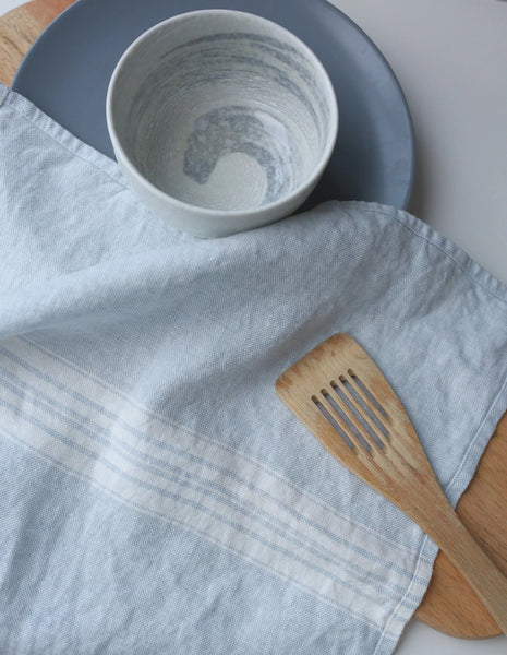 Maison Mineral Blue/White Stripe Linen Tea/Hand Towel
