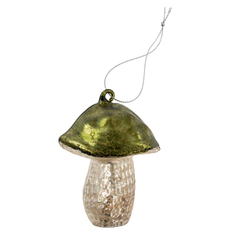 Mushroom Glass Ornament - Green