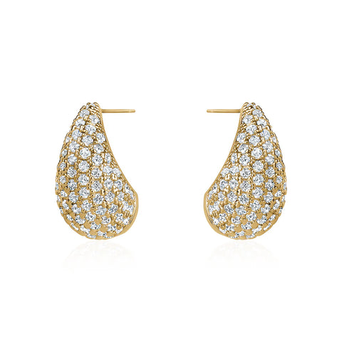Large Tear Drop Gold & Crystal Earrings