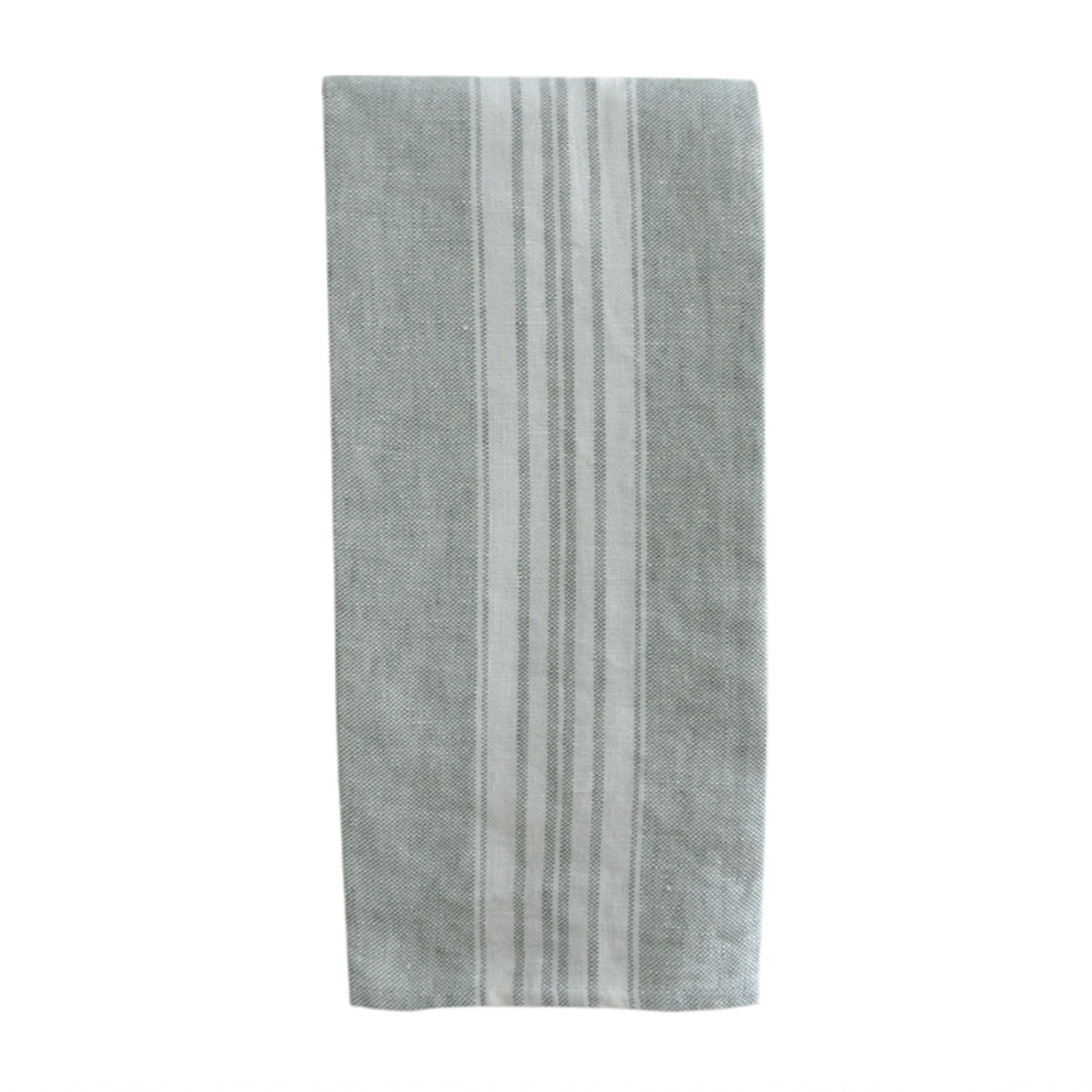 Maison Spruce/White Stripe Linen Tea/Hand Towel