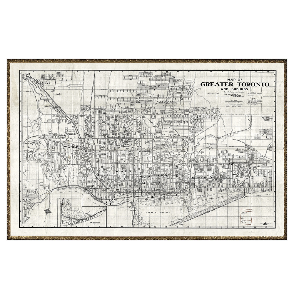 Map of Greater Toronto circa 1916 - Gold Frame