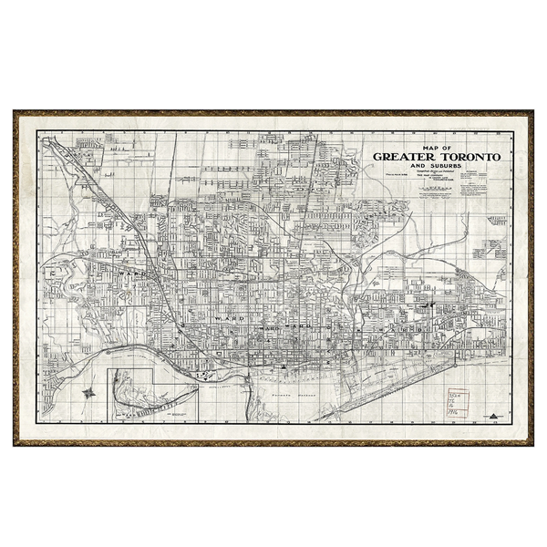 Map of Greater Toronto circa 1916 - Gold Frame