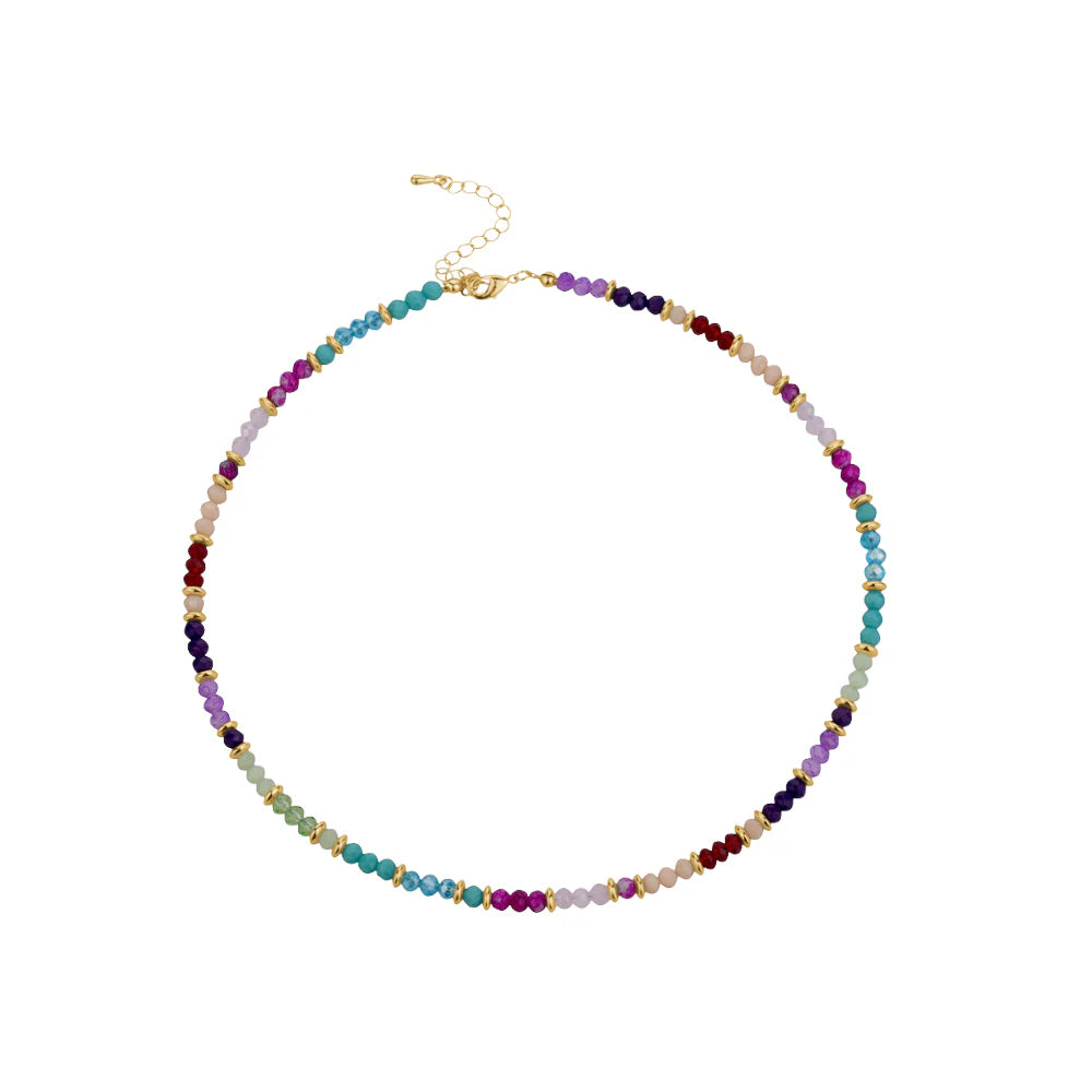 Multi Coloured & Gold Glass Beaded Necklace