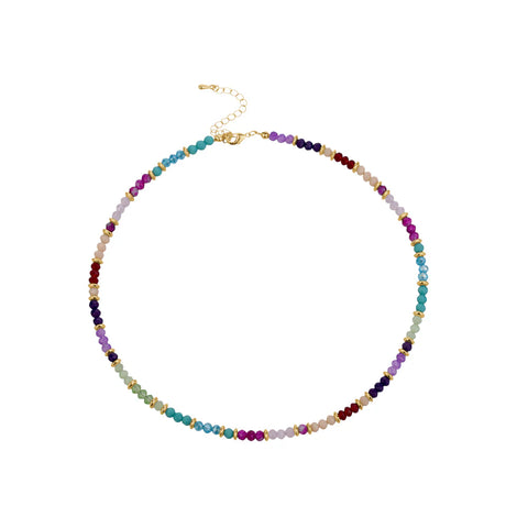 Multi Coloured & Gold Glass Beaded Necklace