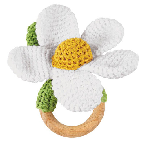 Daisy Crochet Rattle - White