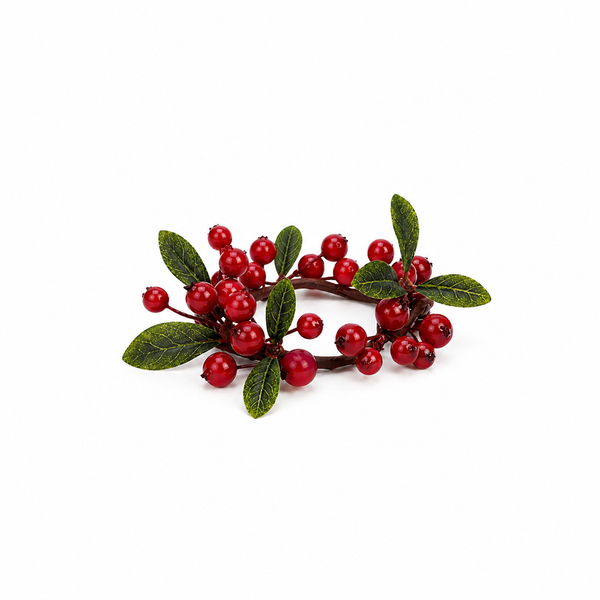 Red Berry & Leaf Candle Ring 1.5"