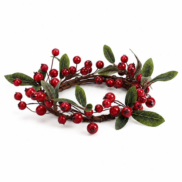 Red Berry & Leaf Candle Ring 4"