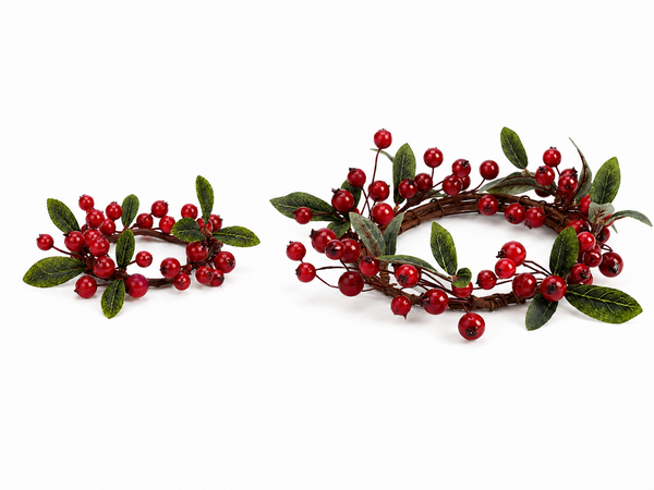 Red Berry & Leaf Candle Ring 1.5"