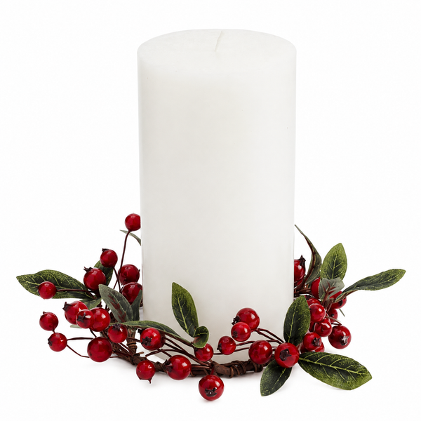 Red Berry & Leaf Candle Ring 4"
