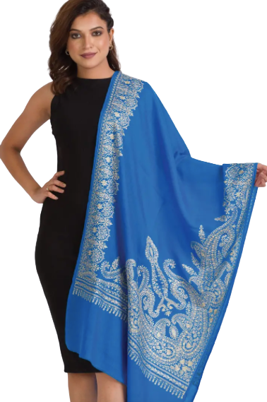 Blue & Champagne Embroidered Shawl