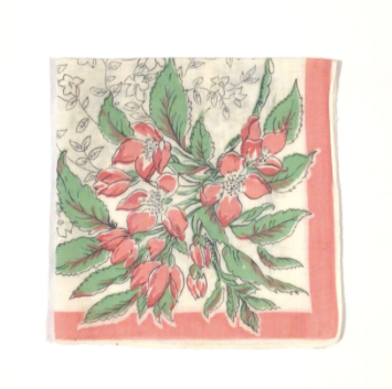 Vintage Hankie With Pink & Green Bouquet