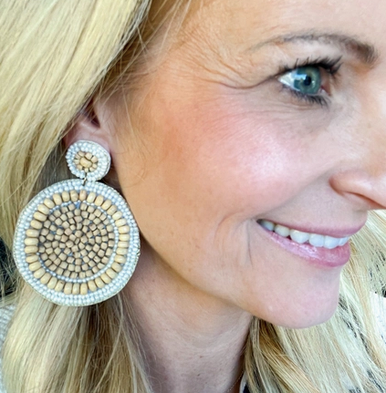 Wood Bead Circle Drop Earrings