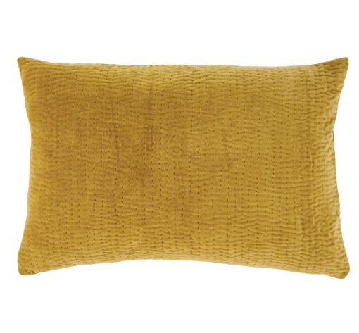 Velvet Kantha-Stitch Pillow - Gold