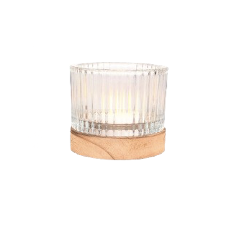 Glass Tea Light Holder w/ Wood Base