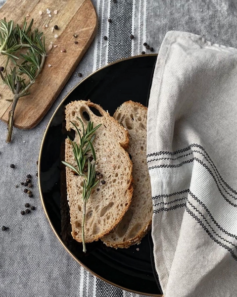 Casa Beige/White & Black Stripes Linen Tea/Hand Towel