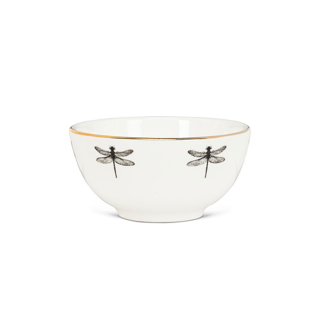 Dragonfly Bowl with Gold Rim