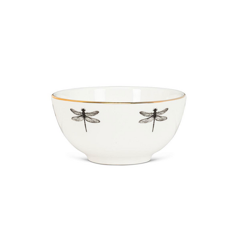 Dragonfly Bowl with Gold Rim