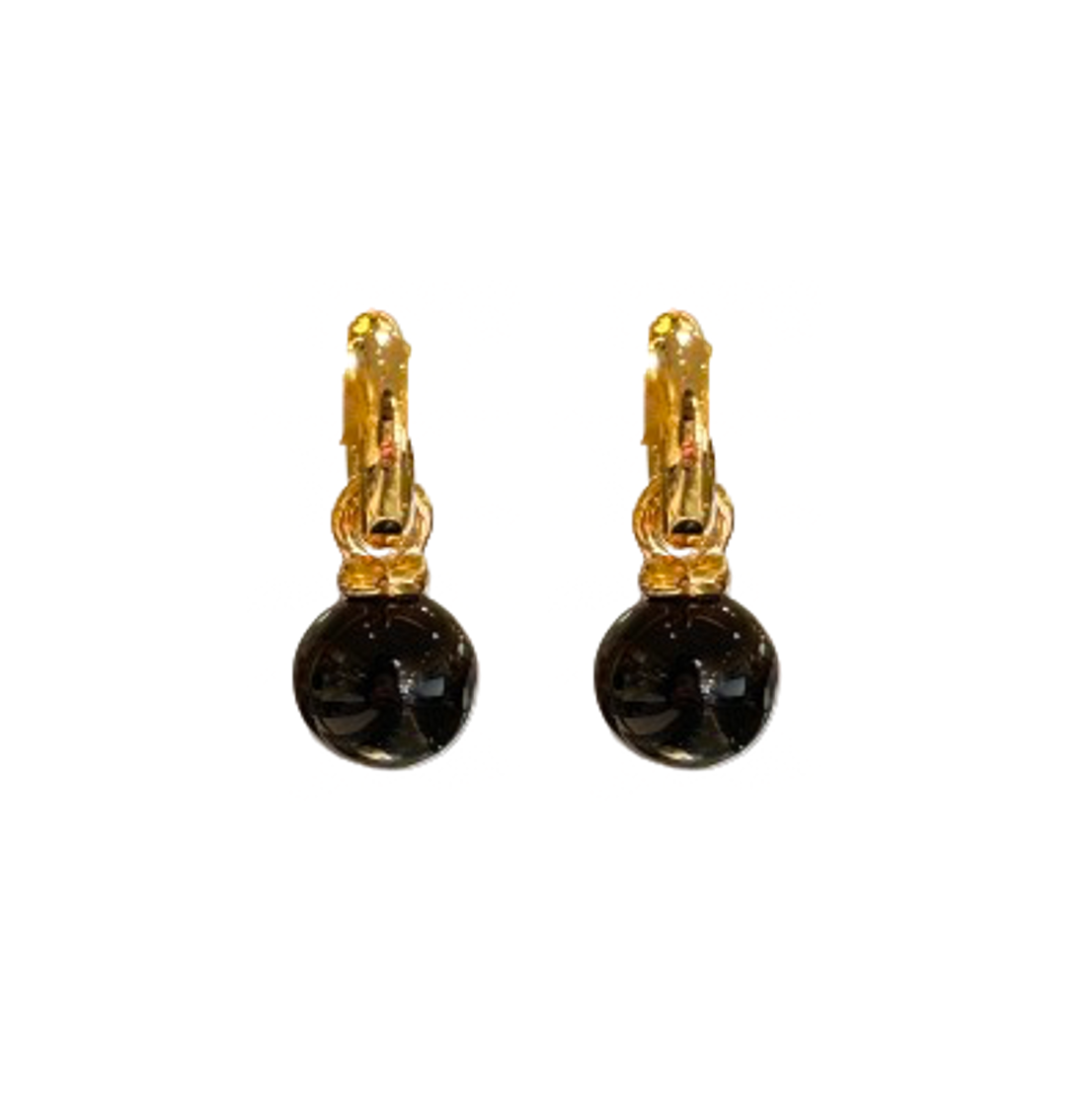 Glass Bead Hoop Earrings - Black