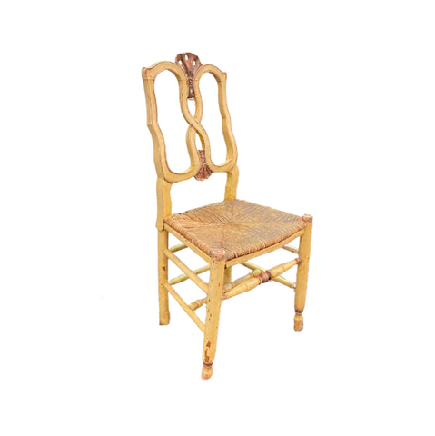 Vintage French Carved Wood Rush Seat Chair