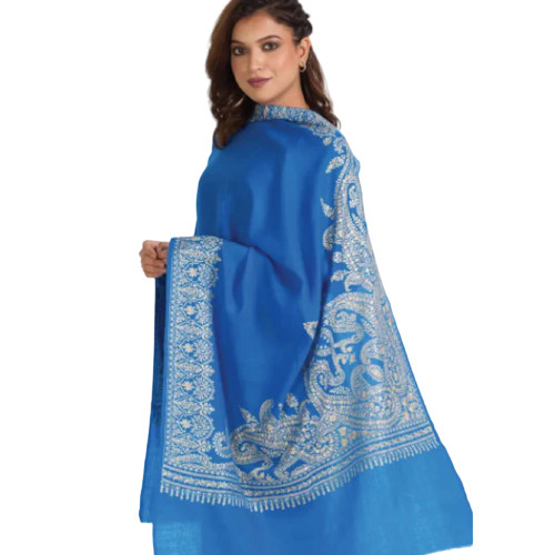 Blue & Champagne Embroidered Shawl