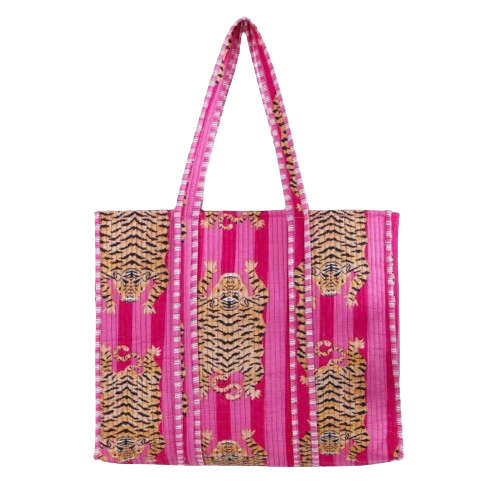 Pink Tiger Cotton Quilted Tote Bag