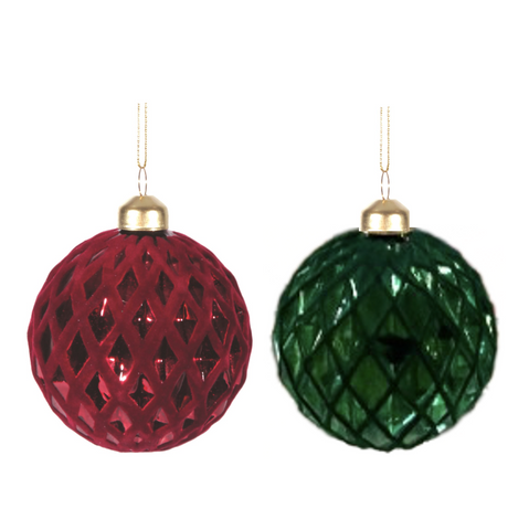 Diamond Dark Red Glass Ball Ornament