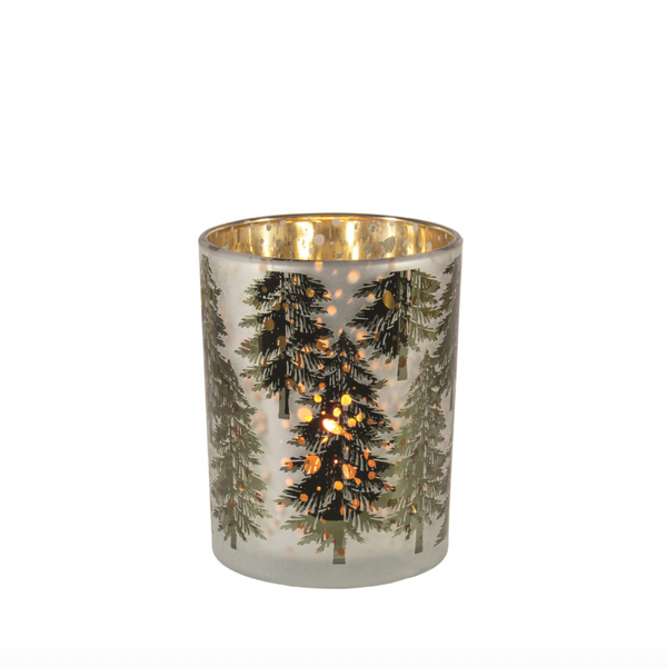 Gold Mercury & Green Trees Glass Votive