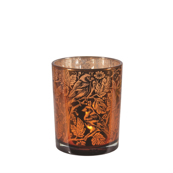 Amber Birds Decal Glass Votive