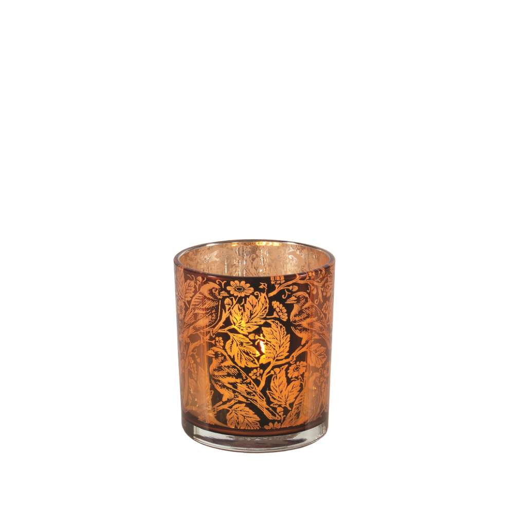 Amber Birds Decal Glass Votive