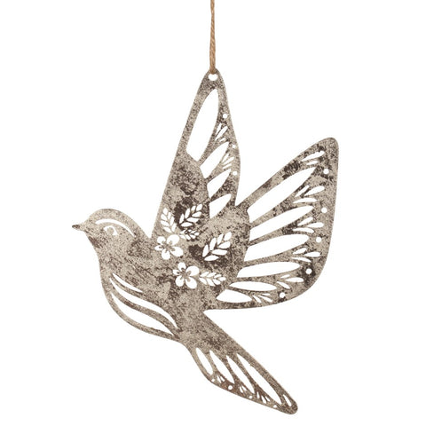silver metal bird ornament