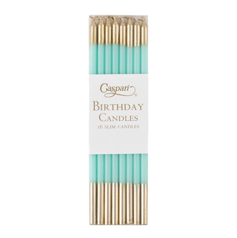 Slim Birthday Candles in Robins Egg/Gold