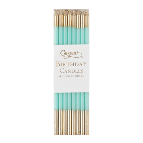 Slim Birthday Candles in Robin’s Egg/Gold