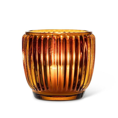 Small Ribbed Votive - Amber